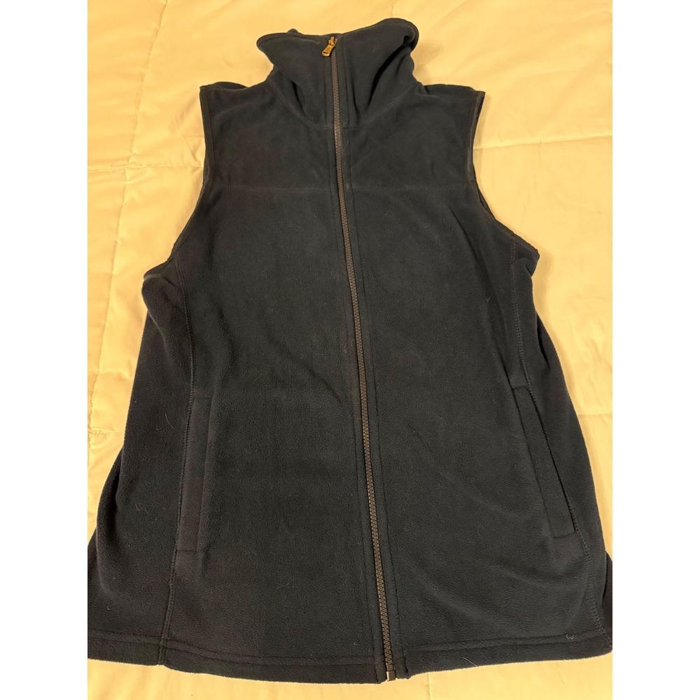 Chaps Womens Navy Blue Fleece Full Zip Mock Neck Vest Sleeveless Jacket Size M